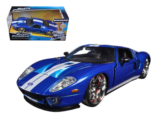 Load image into Gallery viewer, Ford GT Blue with White Stripes "Fast &amp; Furious 7" (2015) Movie 1/24 Diecast Model Car by Jada
