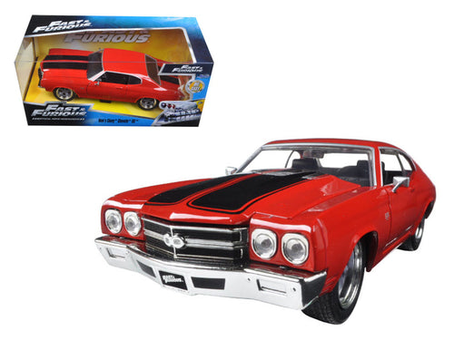 Load image into Gallery viewer, Dom's Chevrolet Chevelle SS Red with Black Stripes "Fast &amp; Furious" Movie 1/24 Diecast Model Car by Jada
