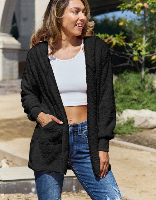 Load image into Gallery viewer, Full Size Teddy Hooded Jacket with Pockets
