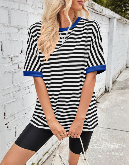 Load image into Gallery viewer, Lovelet Striped Round Neck Half Sleeve T-Shirt
