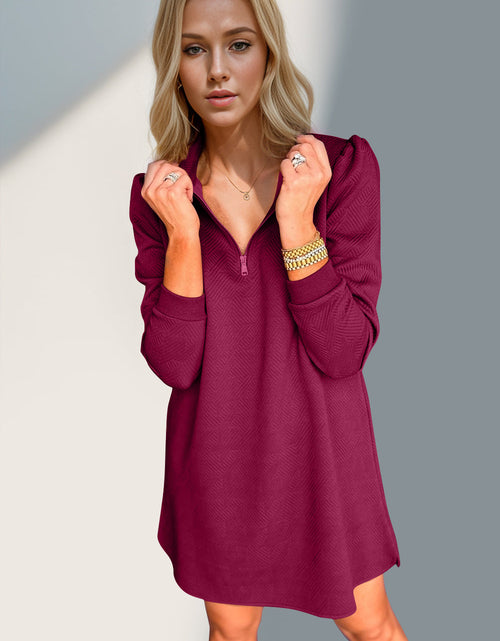 Load image into Gallery viewer, Double Take Textured Quarter Zip Long Sleeve Dress
