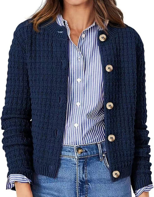 Load image into Gallery viewer, Button Up Round Neck Long Sleeve Cardigan
