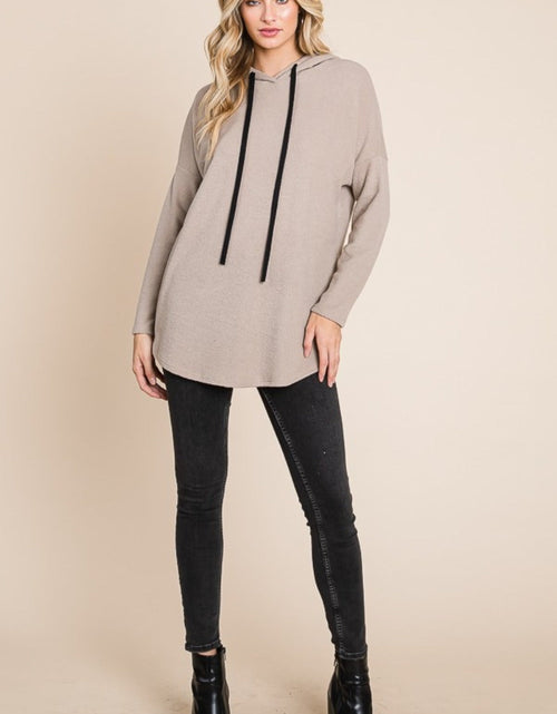 Load image into Gallery viewer, BOMBOM Contrast Drawstring Drop Shoulder Knit Hoodie
