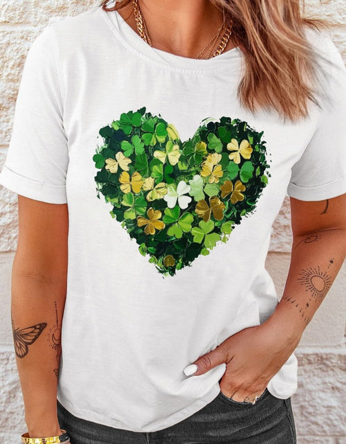 Load image into Gallery viewer, Clover Heart Round Neck Short Sleeve T-Shirt
