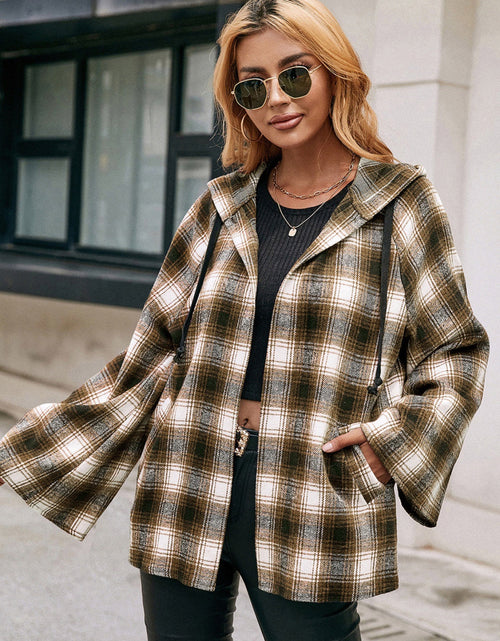 Load image into Gallery viewer, Ivy Lane Pocketed Plaid Long Sleeve Hooded Jacket
