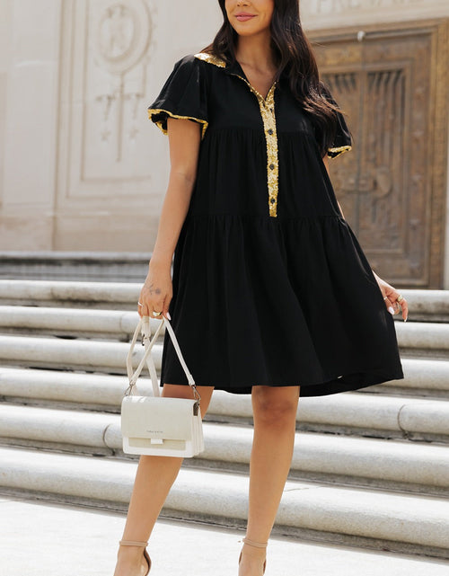 Load image into Gallery viewer, Sequin Half Button Short Sleeve Dress
