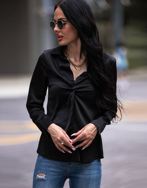 Load image into Gallery viewer, Shiny Twist Front Collared Blouse
