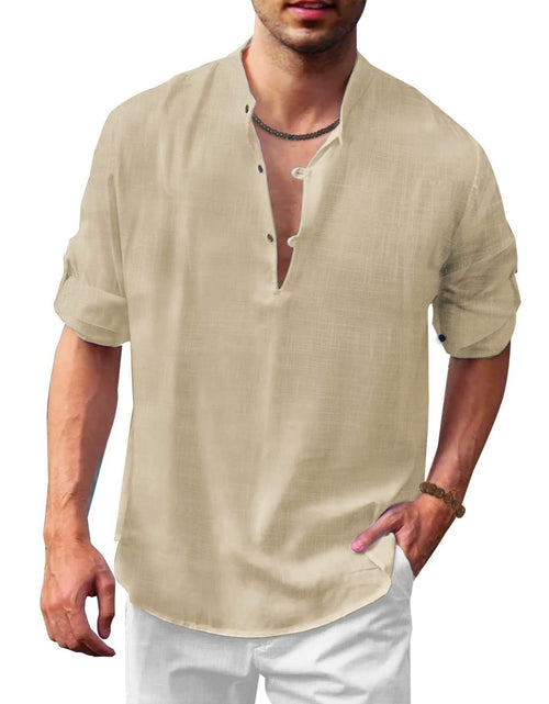 Load image into Gallery viewer, Men's Full Size Half Button Long Sleeve Shirt Plus Size
