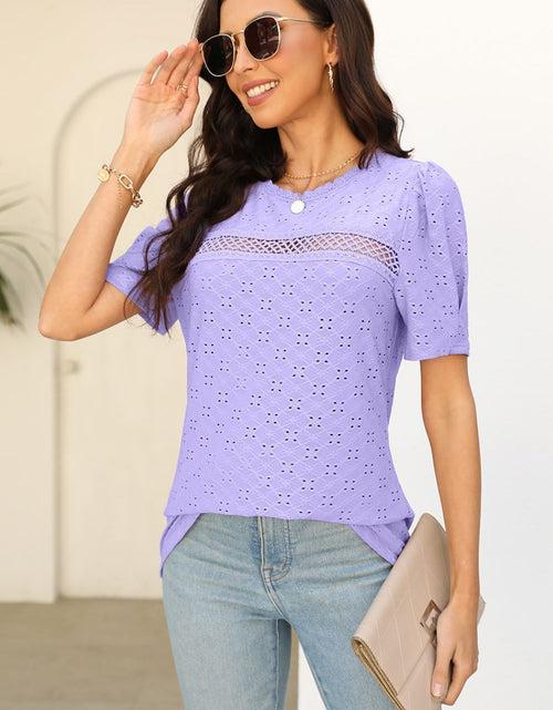 Load image into Gallery viewer, Eyelet Round Neck Short Sleeve T-Shirt
