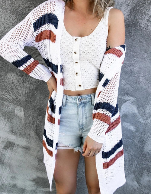 Load image into Gallery viewer, Contrast Openwork Open Front Long Sleeve Cardigan
