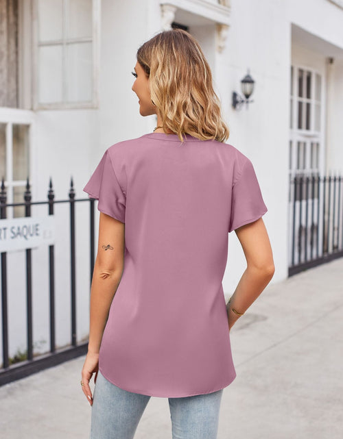Load image into Gallery viewer, Notched Neck Flutter Sleeve Satin Top
