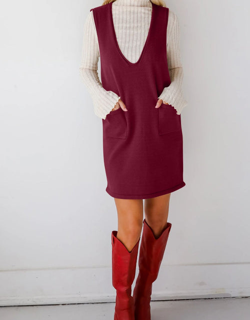Load image into Gallery viewer, Lovelet Pocketed V-Neck Mini Sweater Overall Dress
