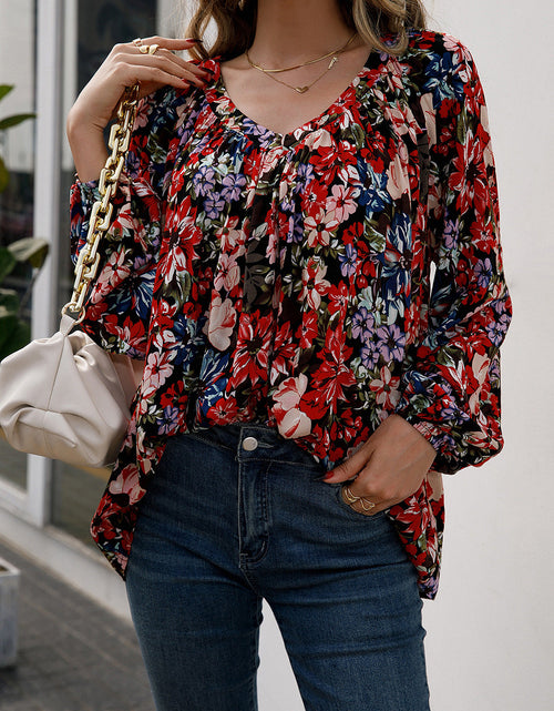 Load image into Gallery viewer, Ivy Lane Floral Print Balloon Sleeve Ruched Blouse
