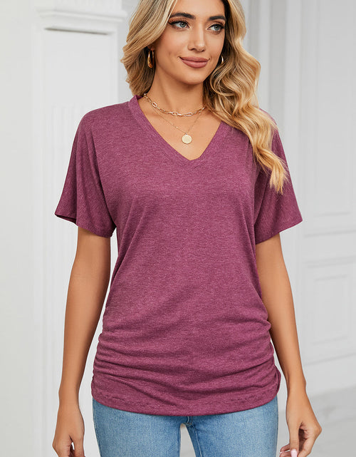 Load image into Gallery viewer, Ruched V-Neck Short Sleeve T-Shirt
