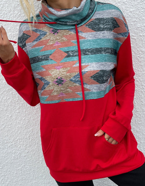 Load image into Gallery viewer, Shiny Geometric Drawstring Long-Sleeve Sweatshirt
