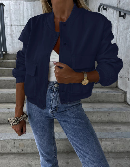 Load image into Gallery viewer, Baseball Collar Dropped Shoulder Jacket
