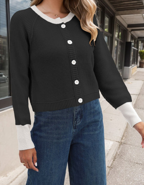 Load image into Gallery viewer, Contrast Button Up Long Sleeve Cardigan
