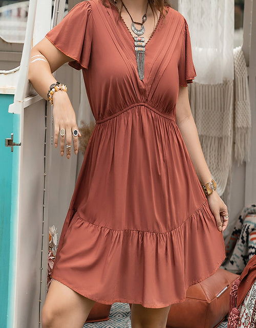 Load image into Gallery viewer, Plus Size Ruffle Hem V-Neck Short Sleeve Dress
