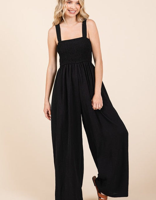 Load image into Gallery viewer, Mittoshop Smocked Wide Strap Wide Leg Overalls
