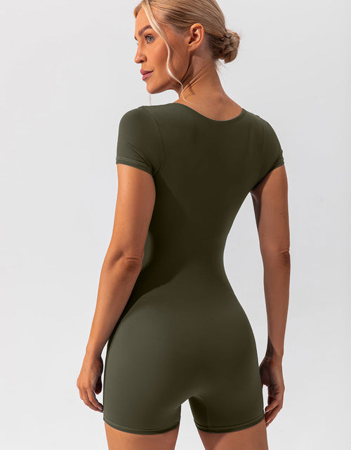 Load image into Gallery viewer, Square Neck Cap Sleeve Active Romper
