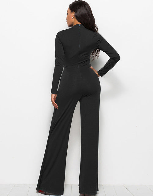 Load image into Gallery viewer, Long Sleeve Mock Neck Wide Leg Jumpsuit
