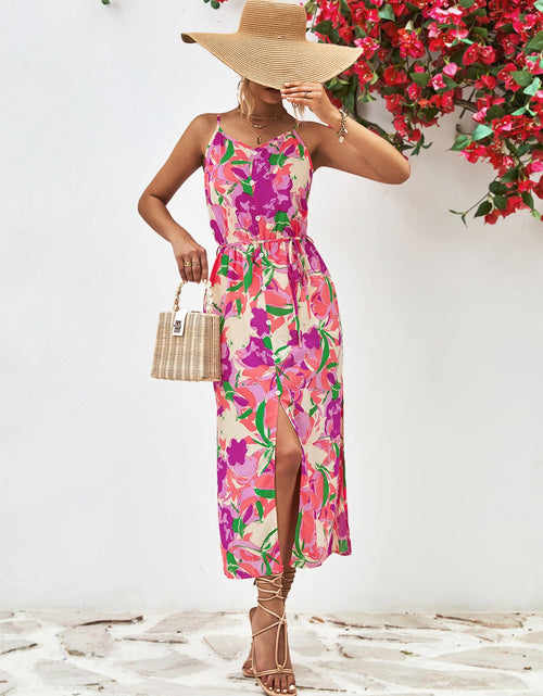 Load image into Gallery viewer, Printed Spaghetti Strap Front Slit Dress
