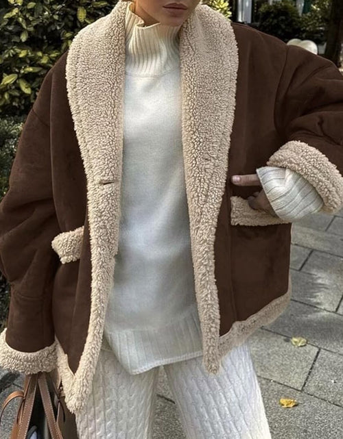 Load image into Gallery viewer, Fuzzy Collared Neck Long Sleeve Jacket
