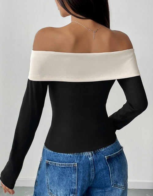 Load image into Gallery viewer, Perfee Bow Contrast Off-Shoulder Long Sleeve Top
