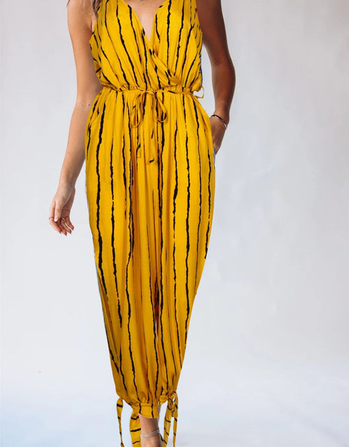Load image into Gallery viewer, Striped Contrast Tie Ankle Spaghetti Strap Jumpsuit
