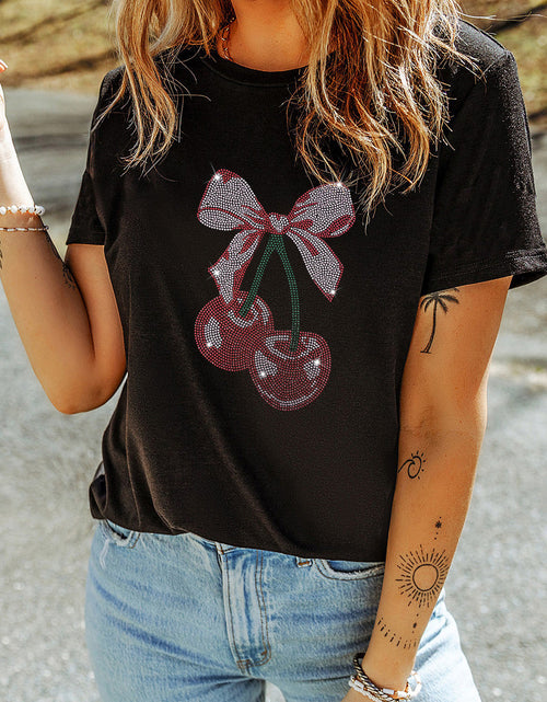 Load image into Gallery viewer, Cherry Graphic Round Neck Short Sleeve T-Shirt
