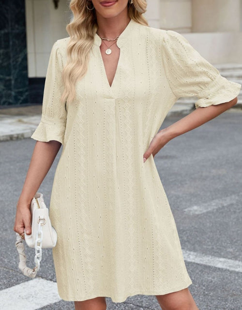 Load image into Gallery viewer, Eyelet Flounce Sleeve Mini Dress
