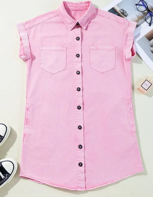 Load image into Gallery viewer, Button Down Short Sleeve Denim Dress
