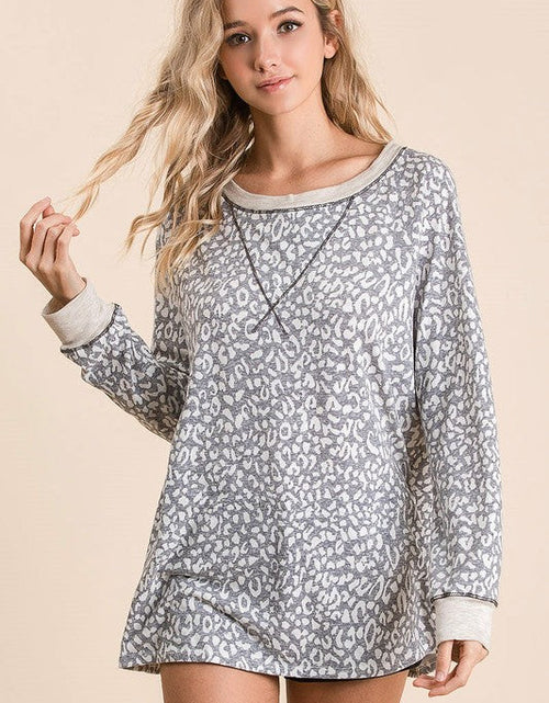 Load image into Gallery viewer, BiBi Leopard Round Neck Long Sleeve T-Shirt
