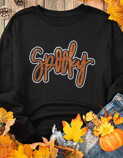 Load image into Gallery viewer, SPOOKY Rhinestone Round Neck Long Sleeve Sweatshirt
