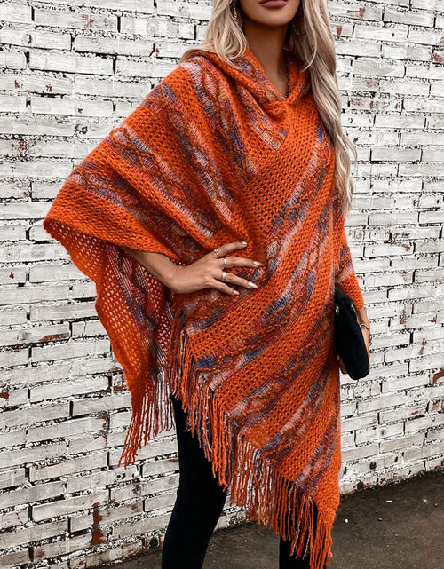 Load image into Gallery viewer, Fringe Contrast Hooded Poncho
