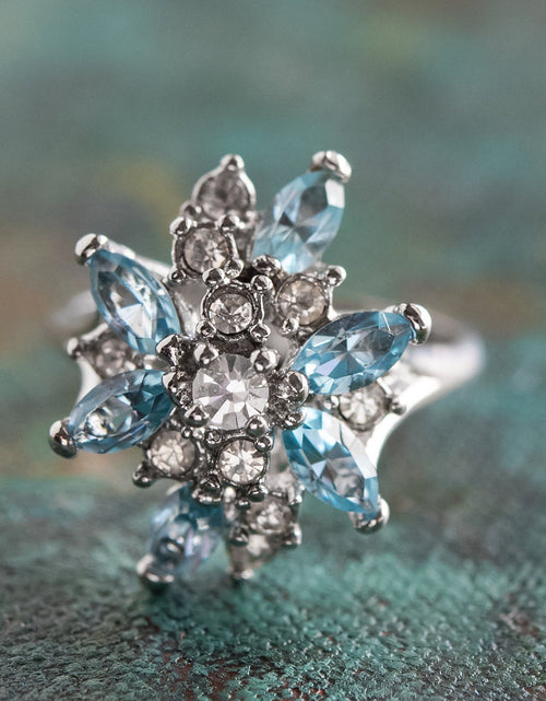 Load image into Gallery viewer, Vintage Ring Aquamarine and Clear Swarovski Crystals 18k White Gold Unique Cluster Antique Womans #R1863-AQW Size: 4 by PVD Vintage Jewelry
