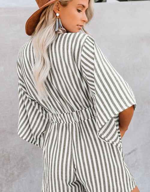Load image into Gallery viewer, Bow Striped Kimono Sleeve Romper
