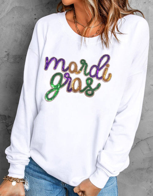 Load image into Gallery viewer, MARDI GRAS Sequin Long Sleeve Sweatshirt
