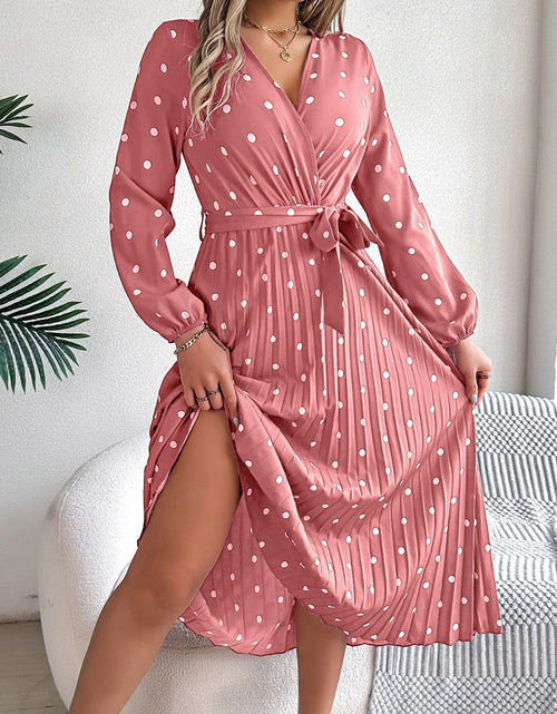 Load image into Gallery viewer, Tied Polka Dot Long Sleeve Midi Dress
