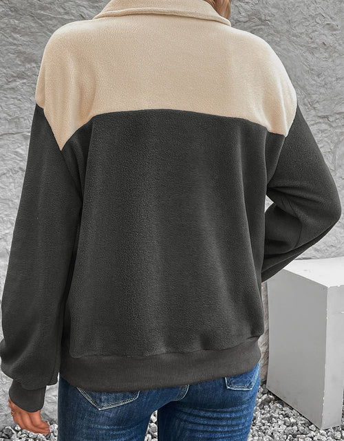 Load image into Gallery viewer, Perfee Color Block Quarter Button Dropped Shoulder Sweatshirt
