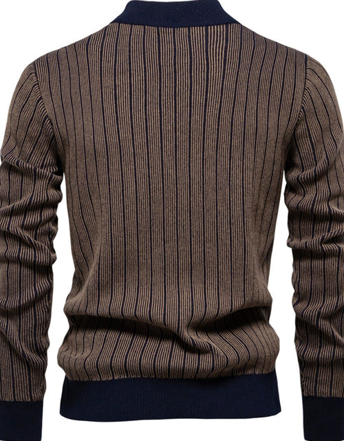 Load image into Gallery viewer, Men's Mock Neck Contrast Striped Sweater
