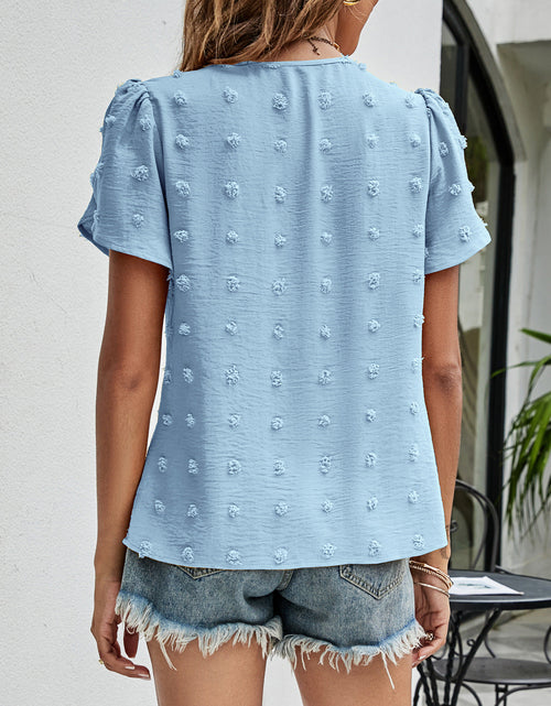 Load image into Gallery viewer, Swiss Dot Round Neck Petal Sleeve Top
