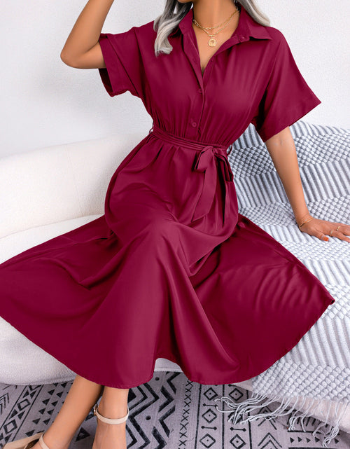 Load image into Gallery viewer, Short Sleeve Collared Tie Belt Dress
