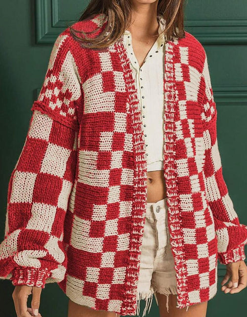 Load image into Gallery viewer, Checkered Open Front Long Sleeve Cardigan
