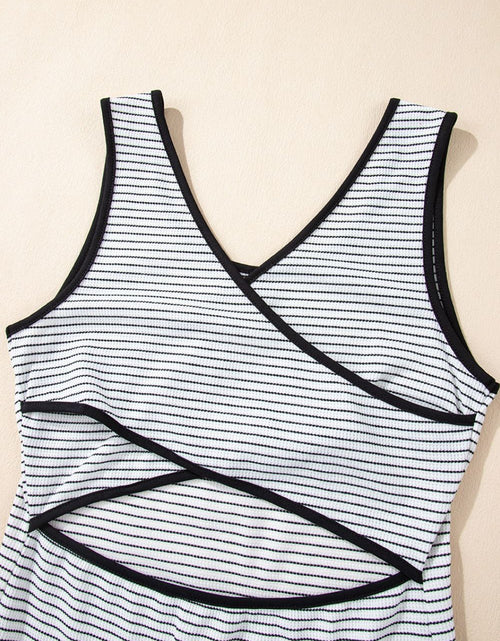 Load image into Gallery viewer, Stripe Crisscross Side Slits Slim Fit Sleeveless Midi Dress

