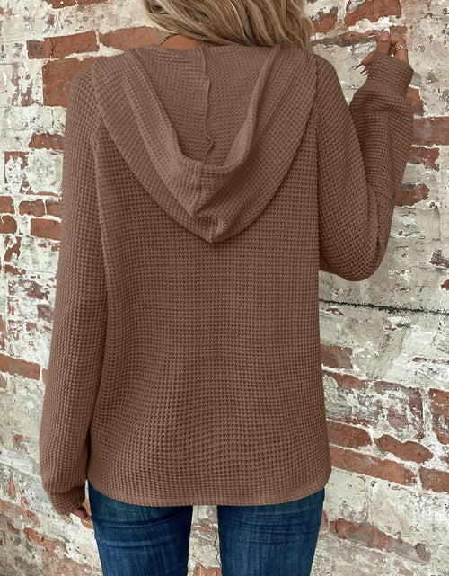 Load image into Gallery viewer, Waffle Knit Long Sleeve Drawstring Hooded Top

