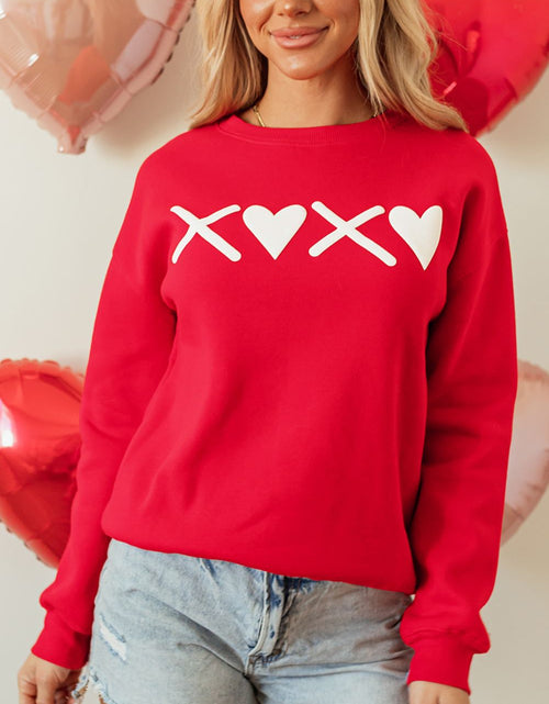 Load image into Gallery viewer, Valentine’s Day XOXO Round Neck Drop Shoulder Sweatshirt
