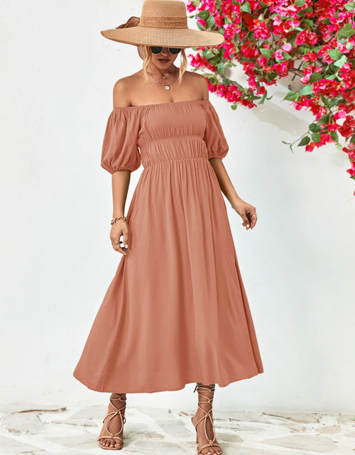 Load image into Gallery viewer, Off-Shoulder Balloon Sleeve Midi Dress
