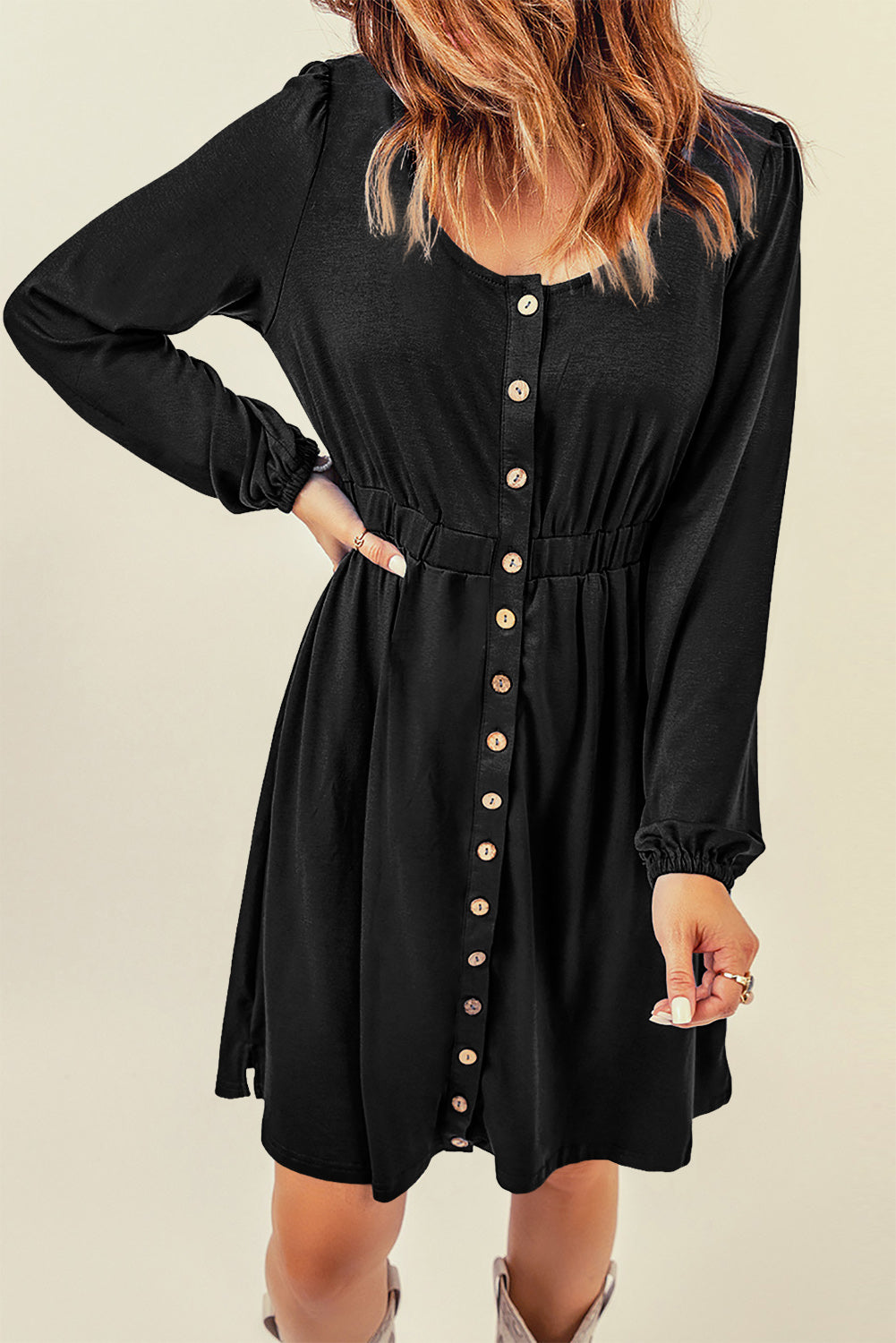 Julianna Button Up High Waist Long Sleeve Dress by Poppy Lee Lane