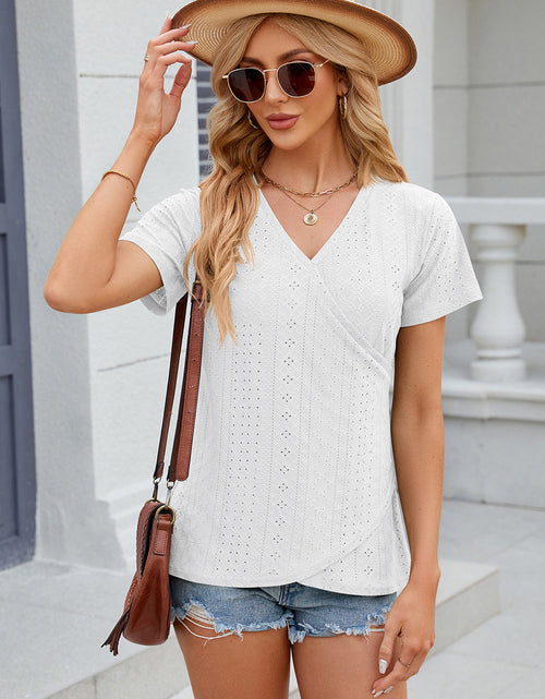 Load image into Gallery viewer, Eyelet Surplice Short Sleeve T-Shirt
